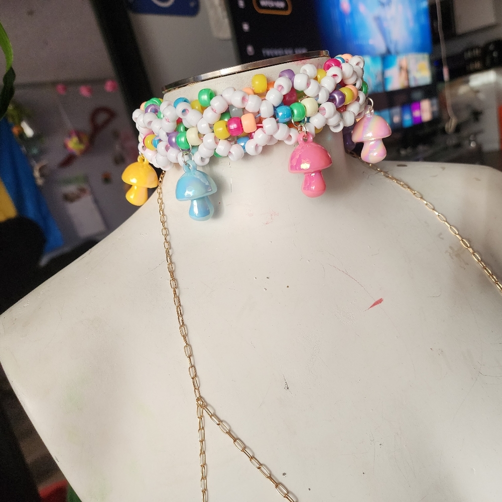Rainbow pastel mushrooms choker